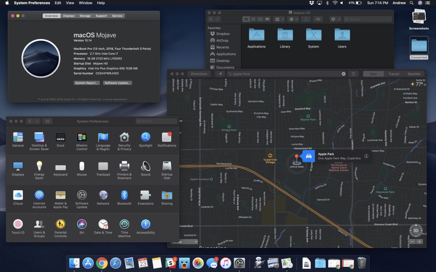 macOS 10.14 Mojave System Preferences and Apple Maps (2018)